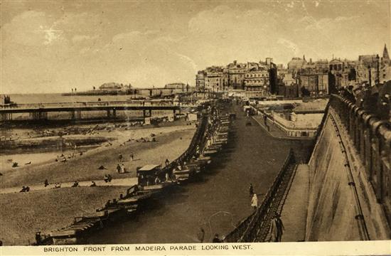 An album of Edwardian and later postcards, views of Brighton and Hove